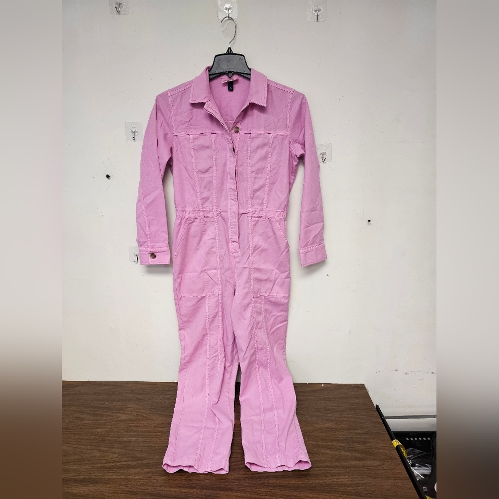 Universal Thread Women's Long Sleeve Button Down Coveralls Jumpsuits Pink - Picture 6 of 8